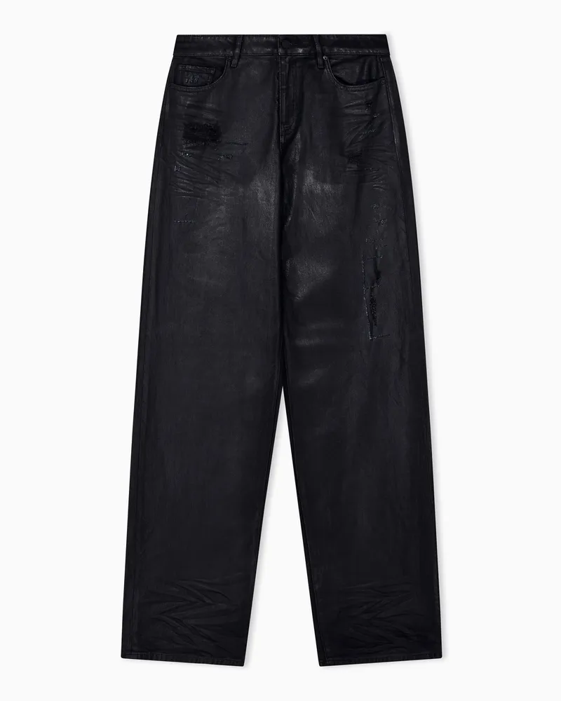 Armani Exchange Beschichtete 5-Pocket-Jeans mit weitem Bein und Used-Look Schwarz