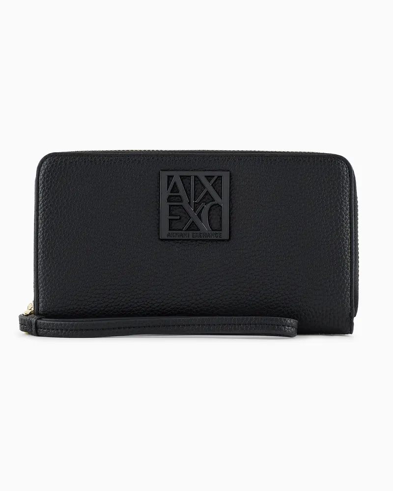 Armani Exchange Querformatige Geldbörse mit ASV-Logo Schwarz