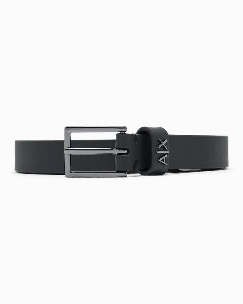 Armani Exchange Ledergürtel mit polierter rechteckiger Metallschnalle Schwarz
