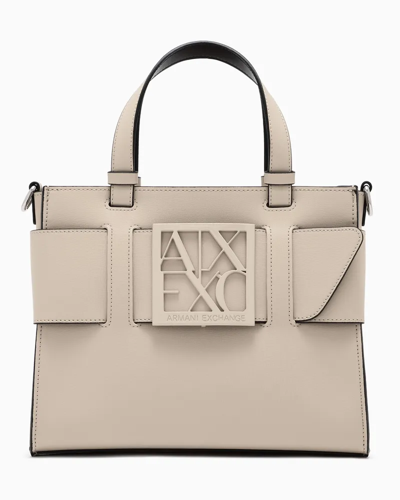 Armani Exchange Mittelgroße Tragetasche mit Doppelgriffen und Schultergurt Beige