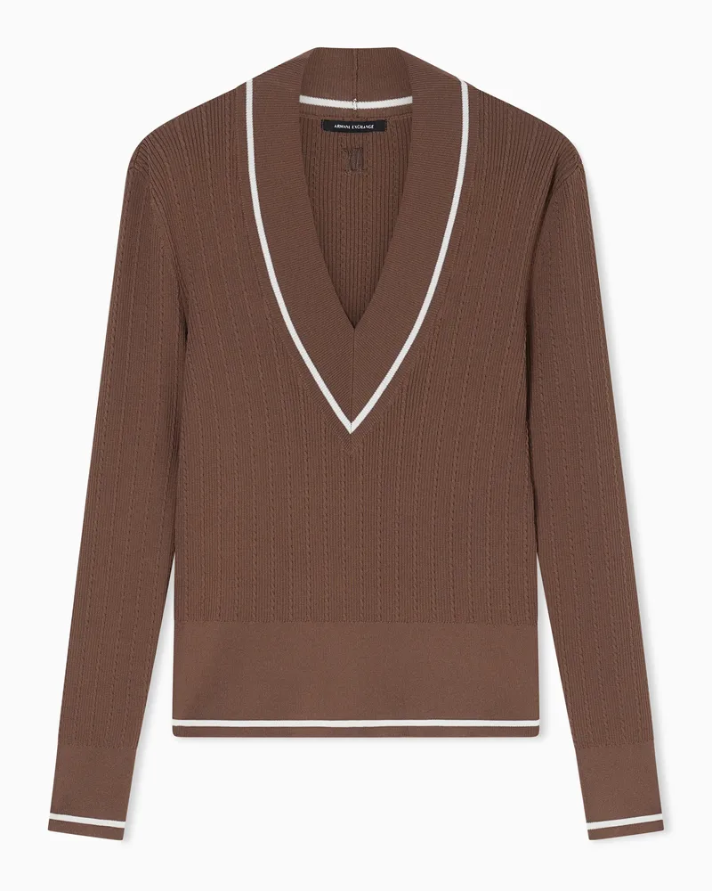 Armani Exchange Pullover aus recycelter Viskose mit gewebten Details Braun