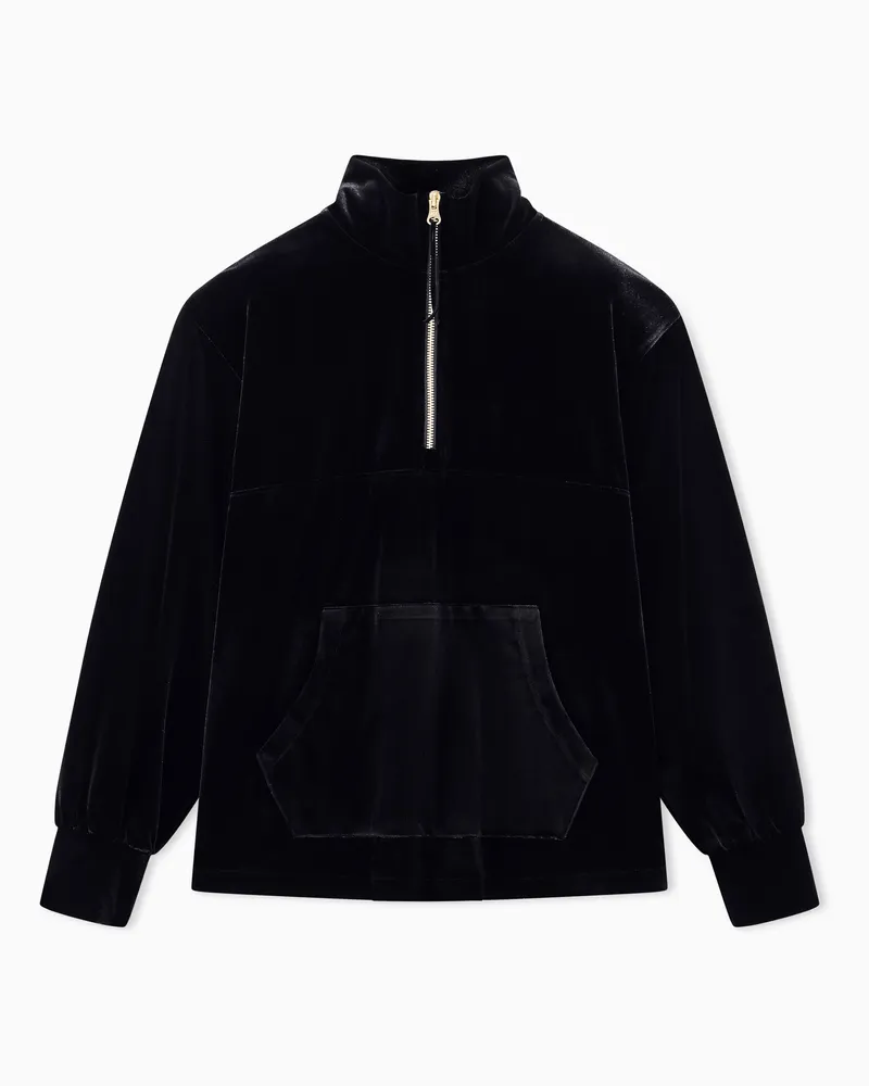 Armani Exchange Sweatshirt Up for Party aus Stretch-Samt mit hohem Kragen Schwarz
