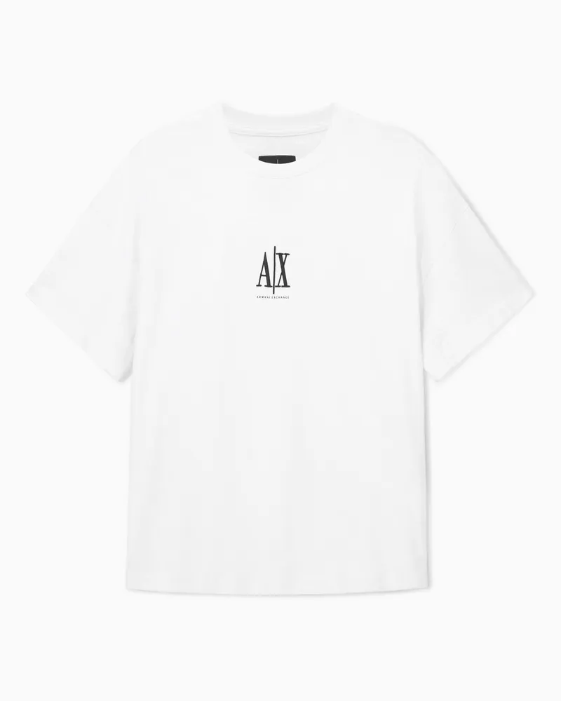 Armani Exchange Kurzes T-Shirt aus schwerer Baumwolle Weiß