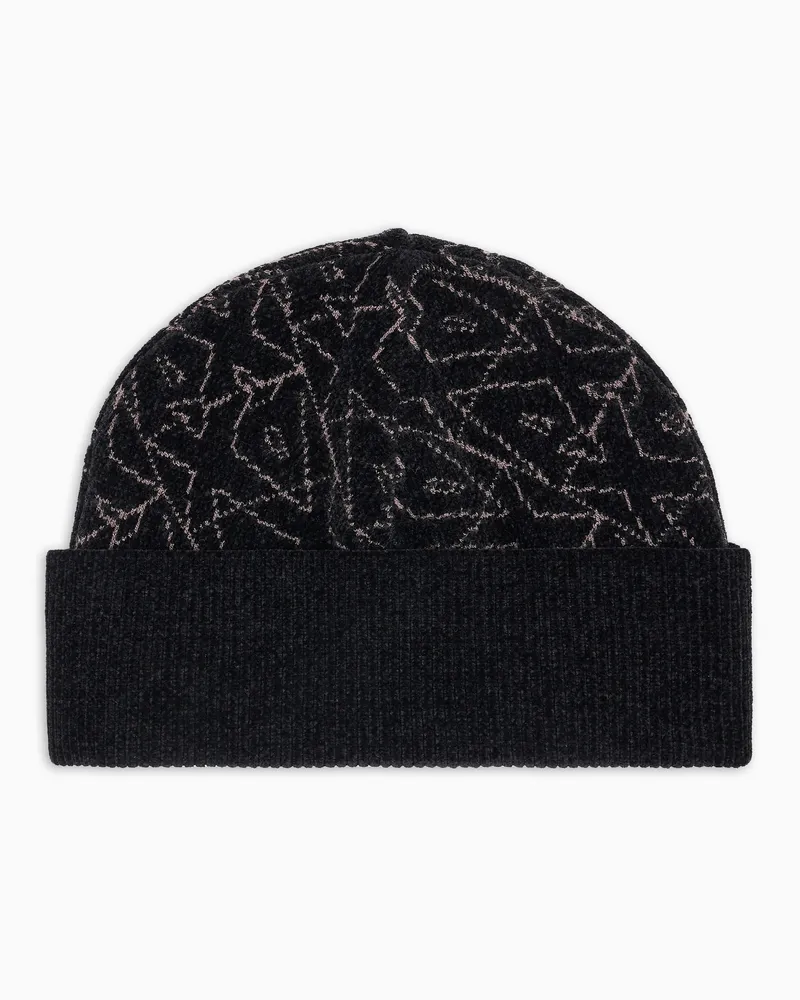 Armani Exchange Beanie-Mütze mit Allover-Logo Schwarz