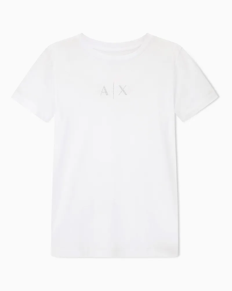 Armani Exchange T-Shirt mit normaler Passform und Glitzerlogo Weiß