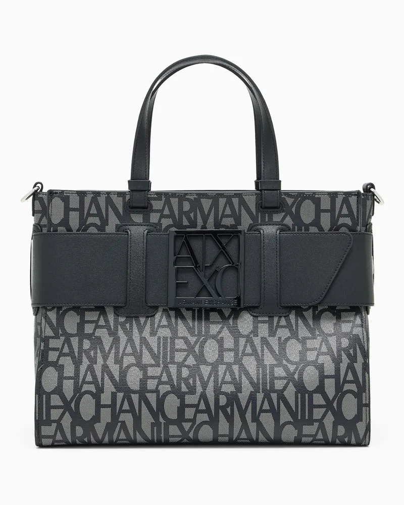 Armani Exchange Große Tragetasche mit Doppelgriffen und Schultergurt Schwarz