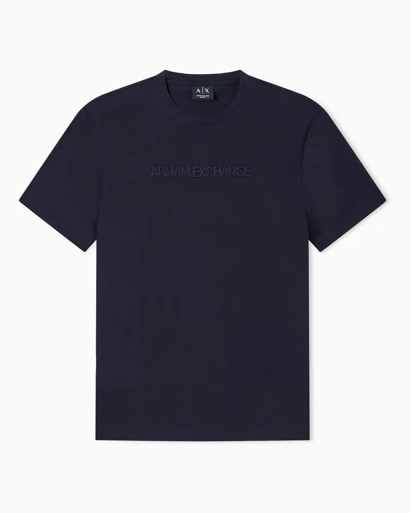 Armani Exchange Slim-Fit T-shirt in Cotton Jersey with tonal embossed logo Marineblau