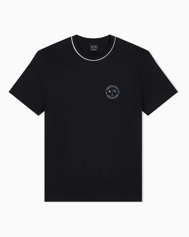 Armani Exchange Regular Fit T-Shirt aus Baumwolljersey mit kleinem Logo Schwarz