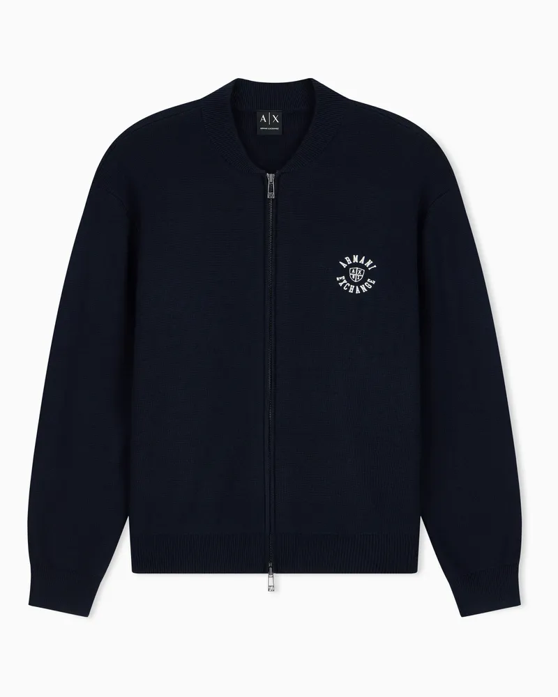 Armani Exchange Cardigan Crossover mit Reißverschluss und Rippbündchen Marineblau