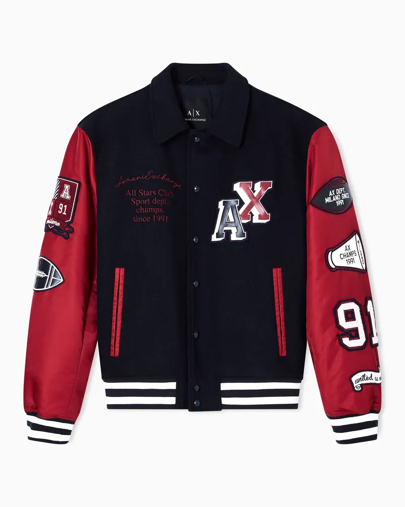 Armani Exchange College-Bomberjacke mit Patch Blau