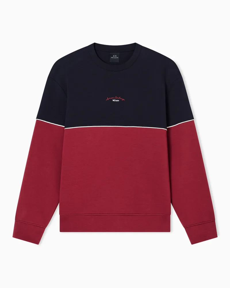 Armani Exchange Zweifarbiges Sweatshirt aus elastischem Stoff Blau