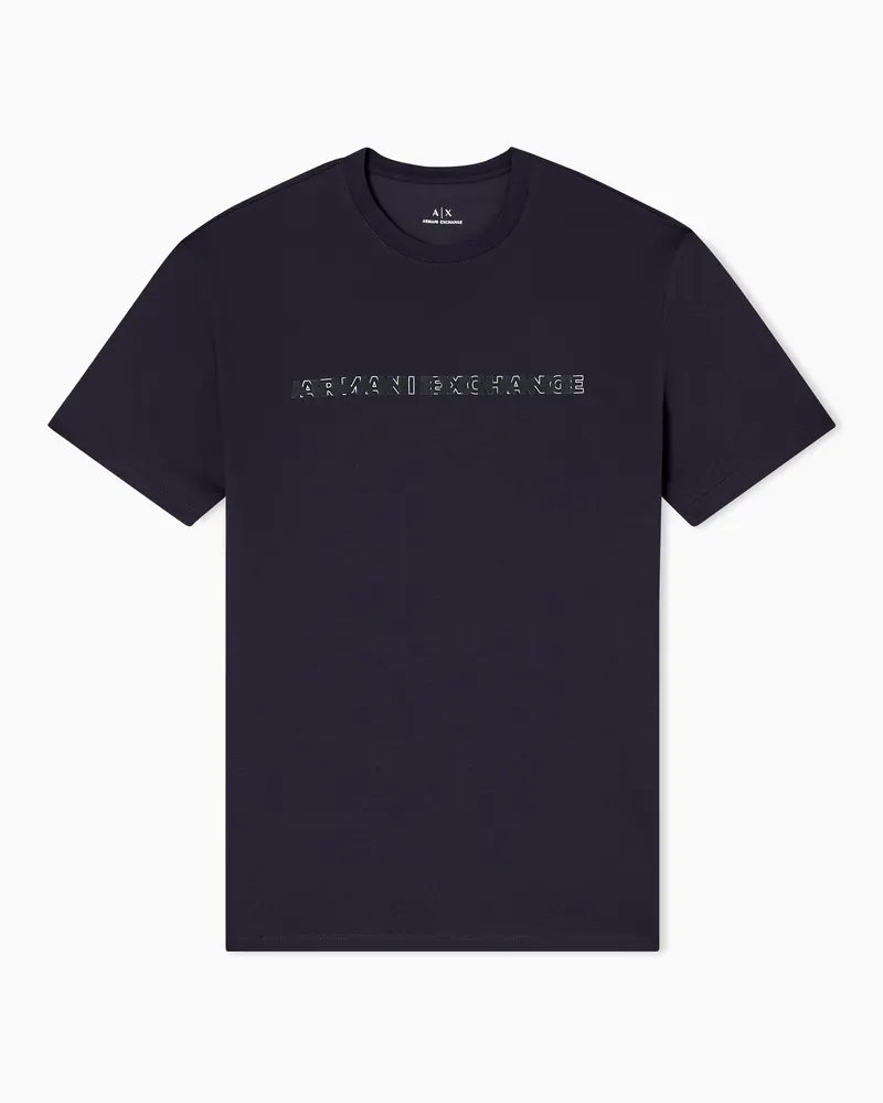 Armani Exchange T-Shirt mit normaler Passform und Logo Marineblau