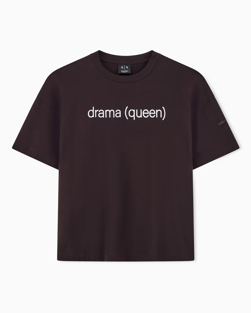 Armani Exchange Oversized T-Shirt aus schwerem Baumwolljersey mit Aufdruck Braun