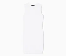 Gestricktes Etuikleid mit allover gesticktem Logo