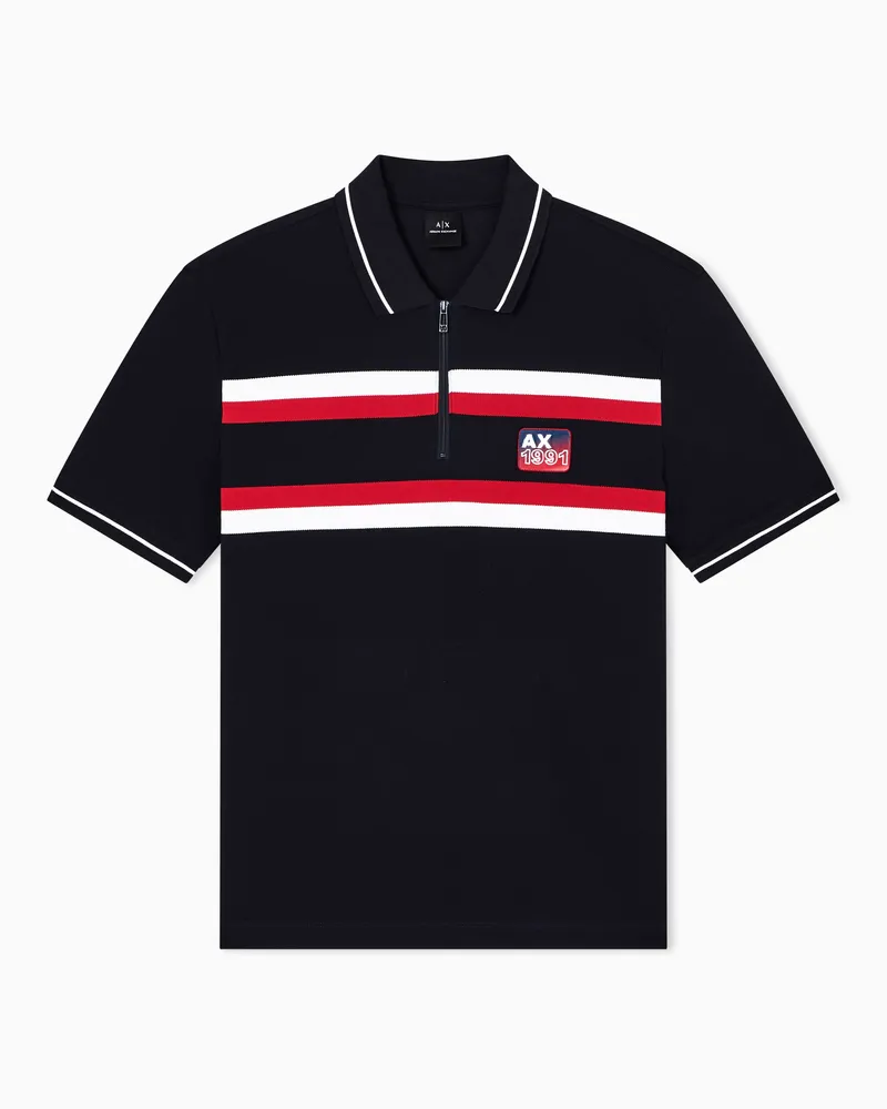 Armani Exchange Poloshirt im Regular Fit mit Reißverschluss und Kontraststreifen Marineblau