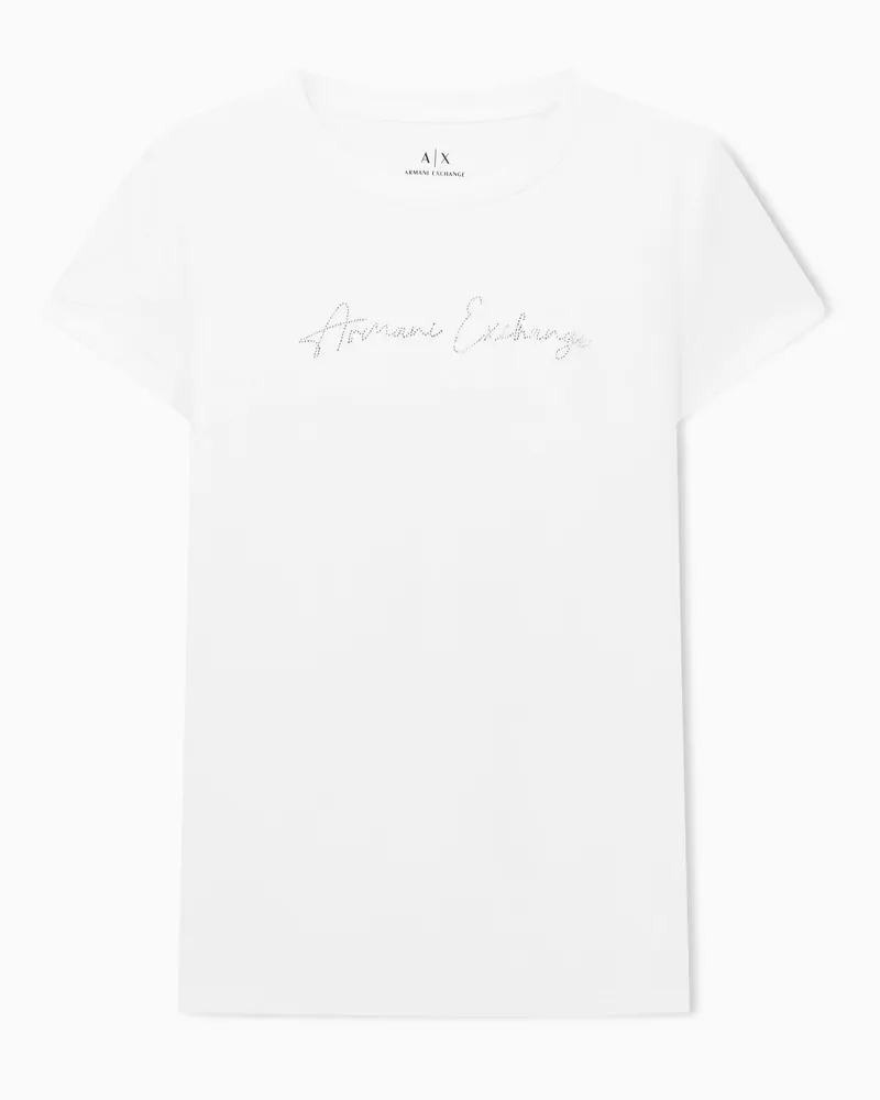 Armani Exchange Schmal geschnittenes T-Shirt aus klassischem Baumwolljersey Weiß