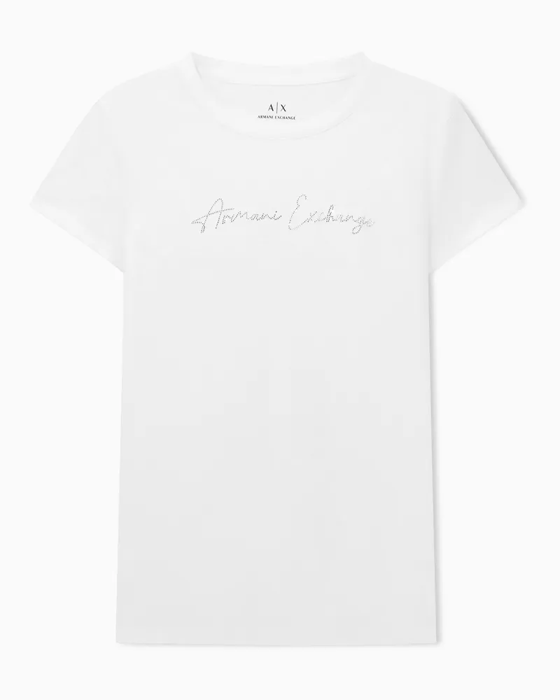 Armani Exchange Slim Fit T-Shirt mit Glitzer-Logo Weiß