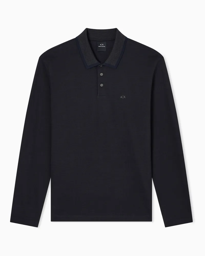 Armani Exchange Langarm-Poloshirt mit normaler Passform Blau