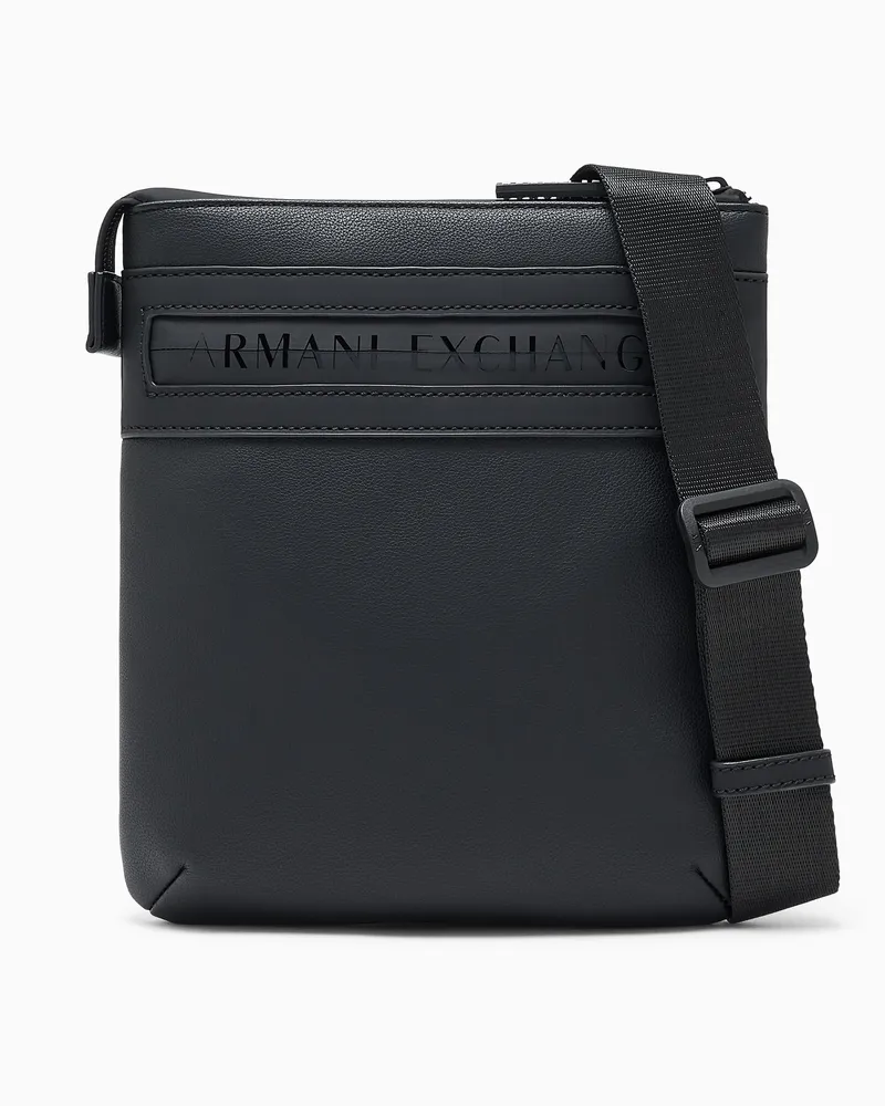 Armani Exchange Flache Umhängetasche aus Kunstleder mit Logoprägung Schwarz