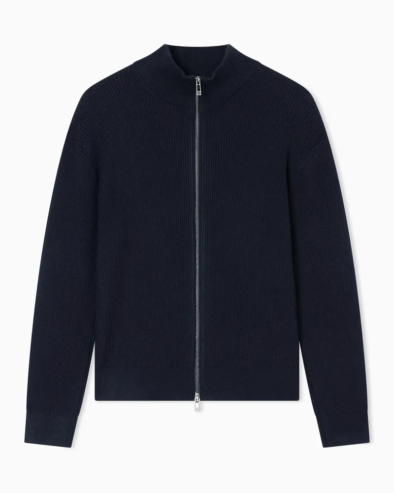Armani Exchange Gerippte Strickjacke mit durchgehendem Reißverschluss Marineblau