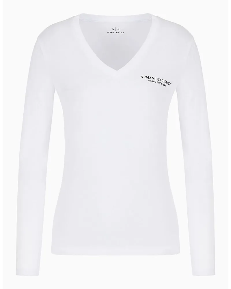 Armani Exchange Langärmliges T-shirt Weiss