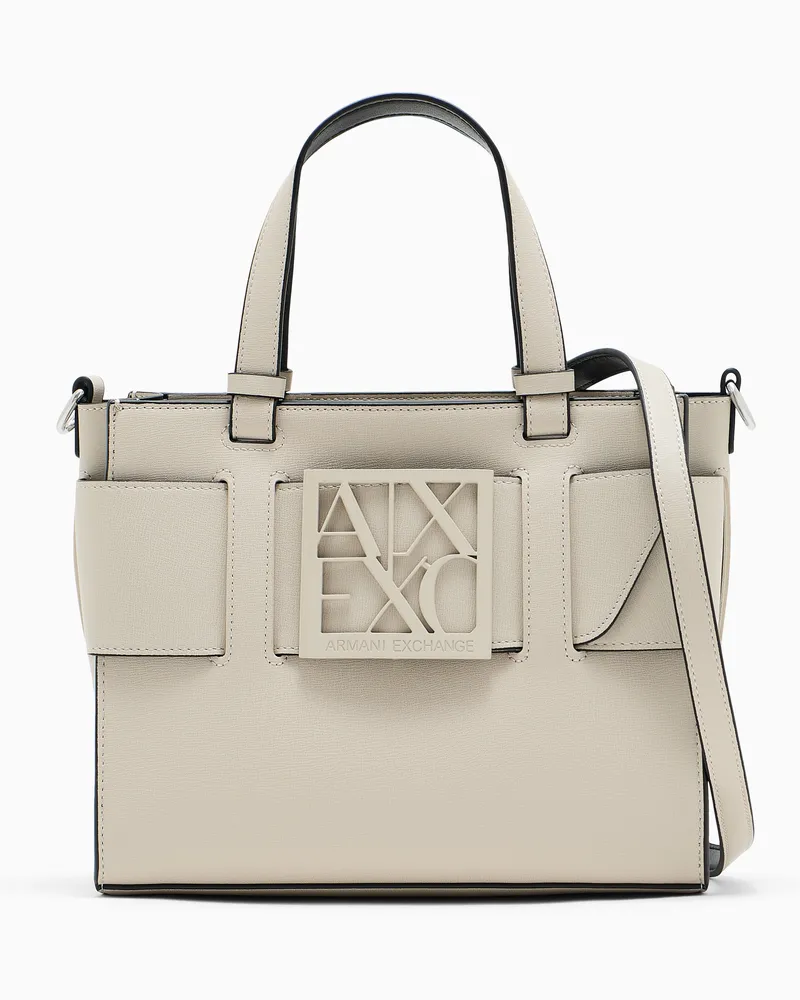 Armani Exchange Shopper Susy Monogram mit abnehmbarem Schulterriemen Weiß