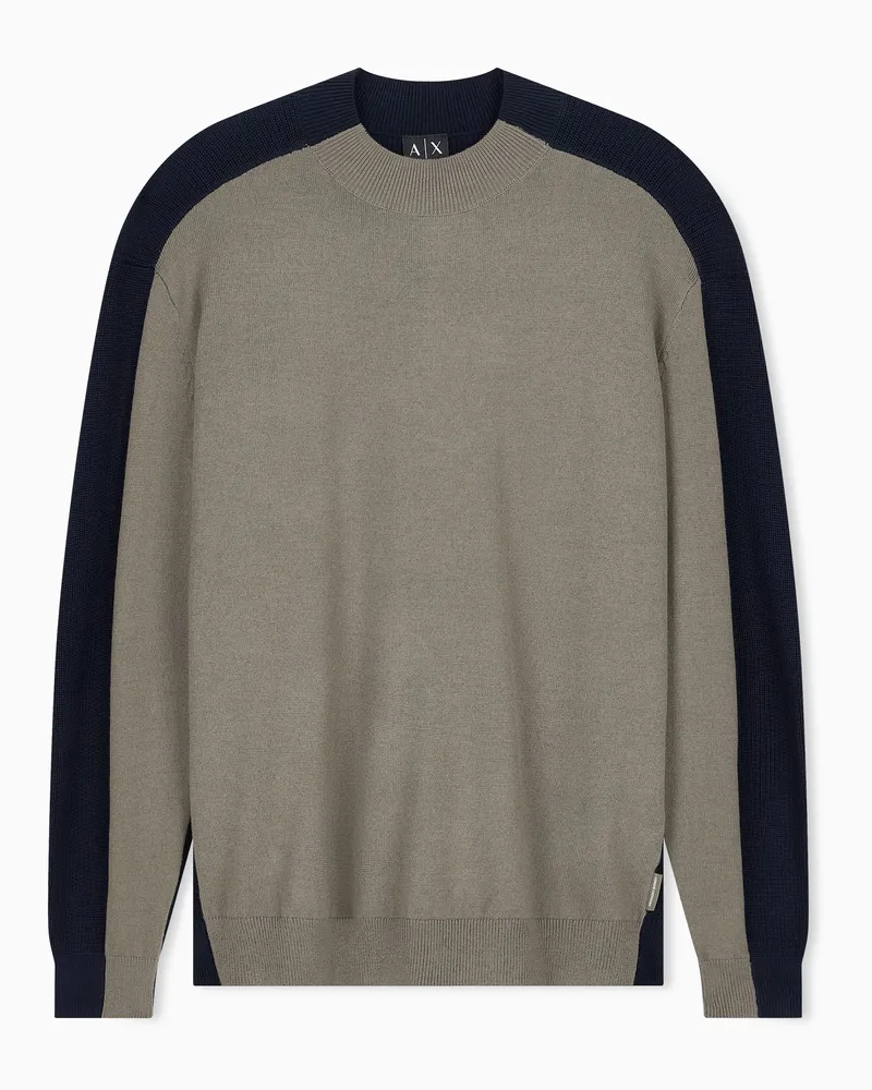Armani Exchange Pullover Regular Fit aus Woll-Baumwoll-Mix mit Stehkragen Braun