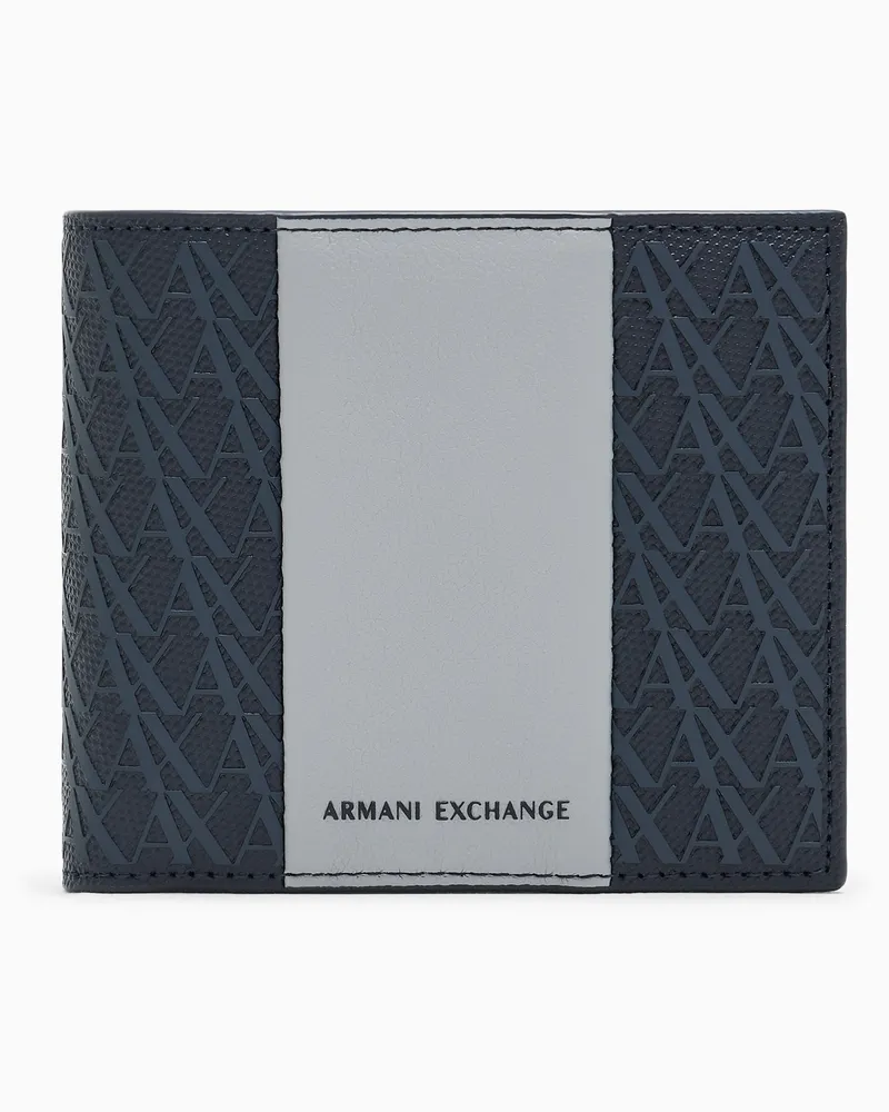 Armani Exchange Klappgeldbörse mit geprägtem Muster und einem Münzfach Marineblau