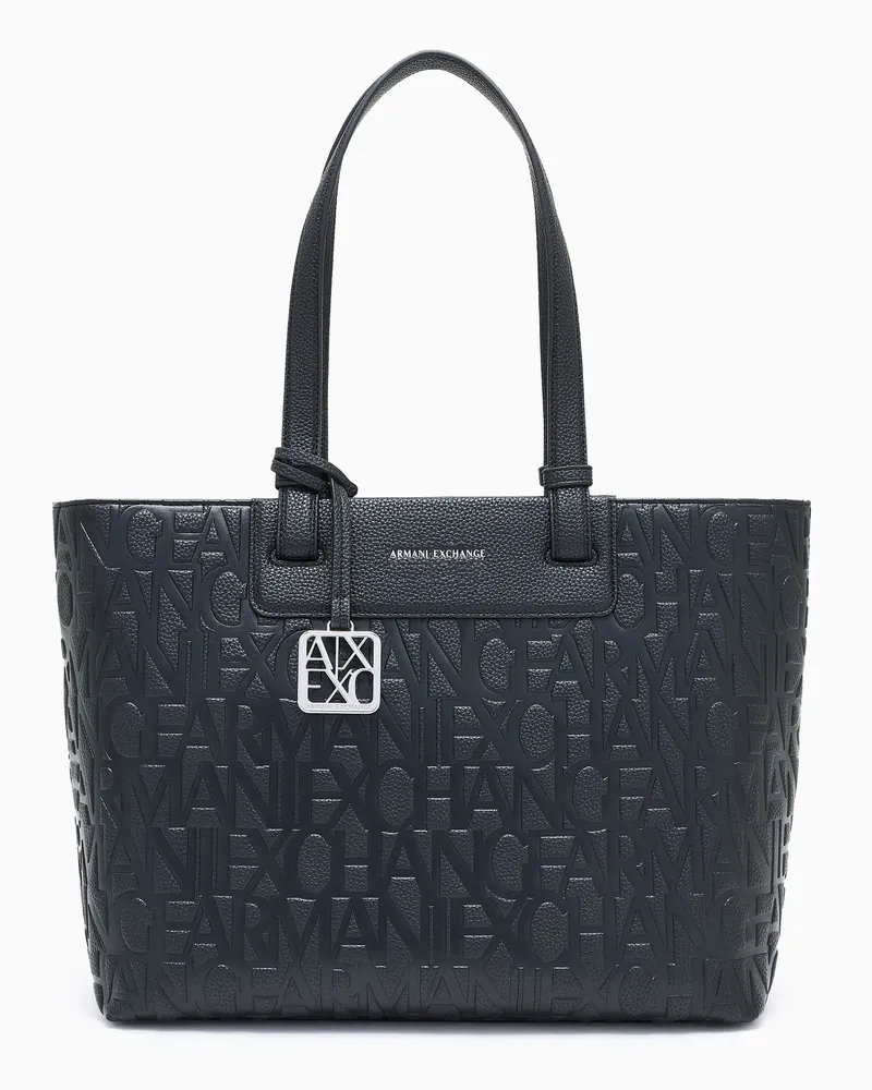 Armani Exchange Shoppingtasche mit Logoprägung und Metallanhänger Schwarz