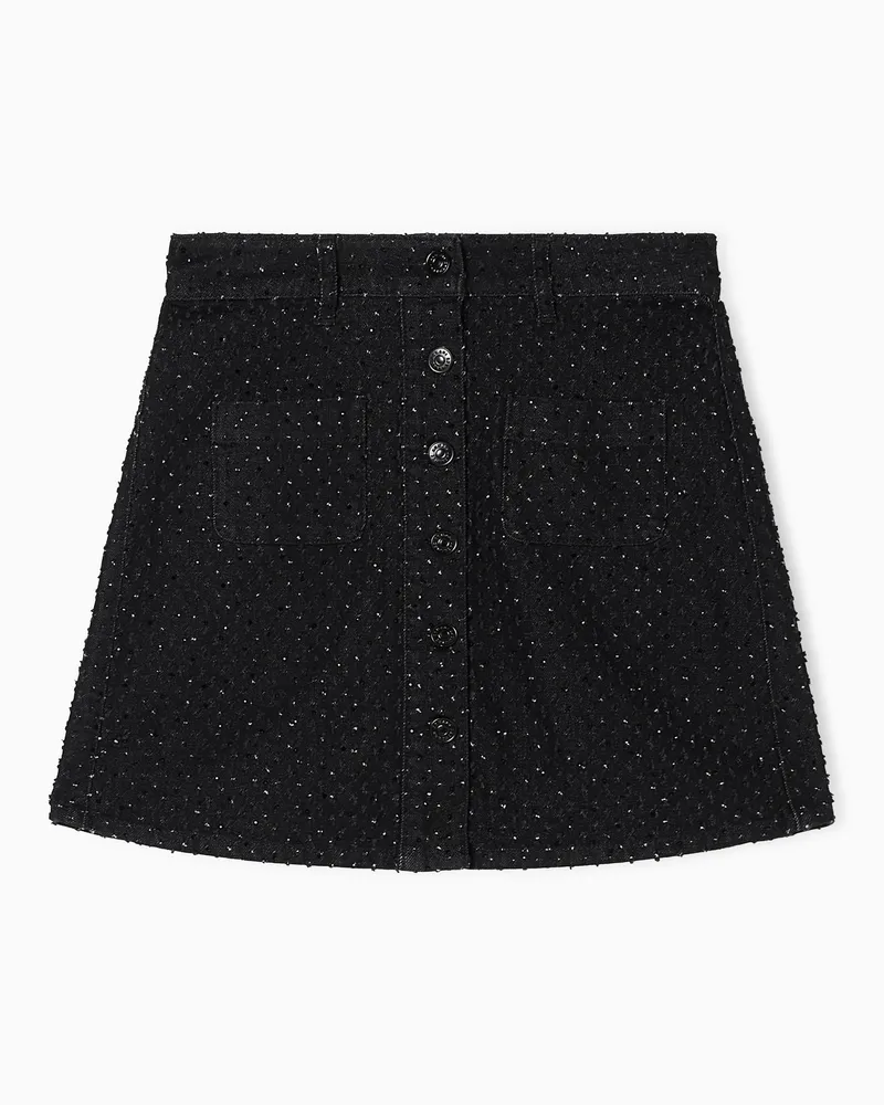 Armani Exchange Schwarzer Jeans-Minirock mit Strassapplikationen Schwarz