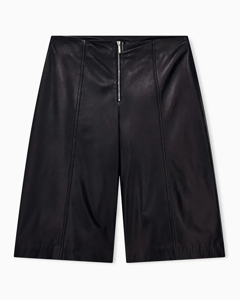 Armani Exchange Culottes aus Leder mit weitem Bein und Frontreißverschluss Schwarz