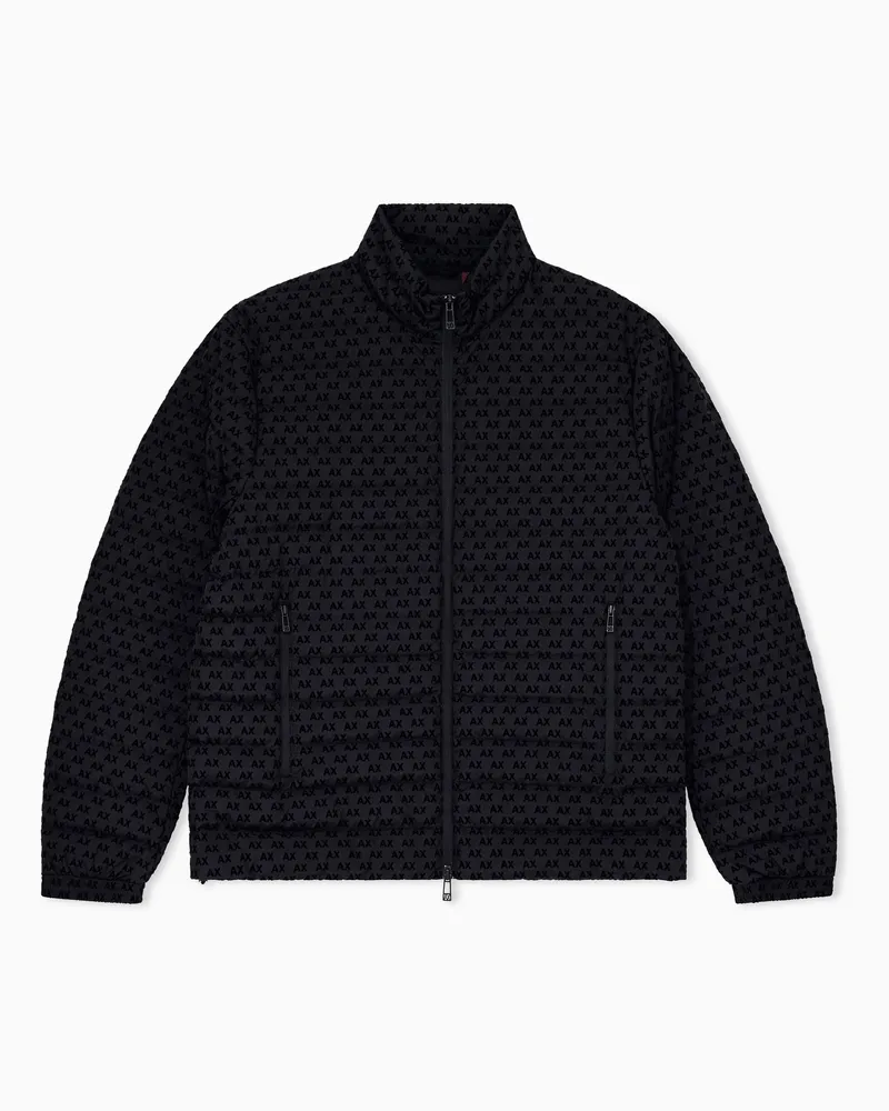 Armani Exchange Daunenjacke aus beflocktem Nylon mit Stehkragen Regular Fit Schwarz