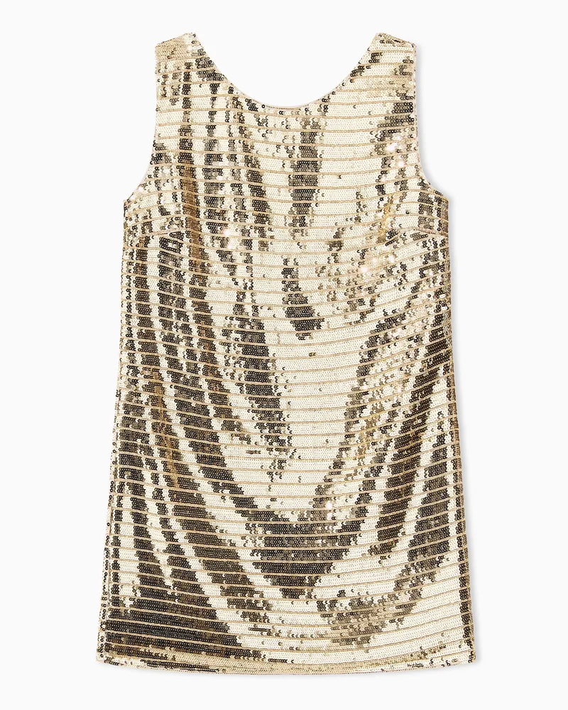 Armani Exchange Schmal geschnittenes Minikleid aus Chiffon mit Pailletten Goldfarben