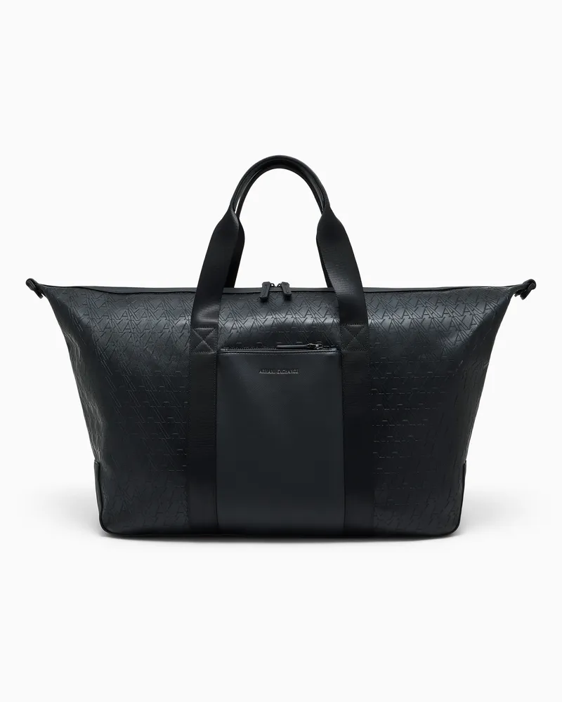 Armani Exchange Reisetasche mit geprägtem Muster und einem Schultergurt Schwarz