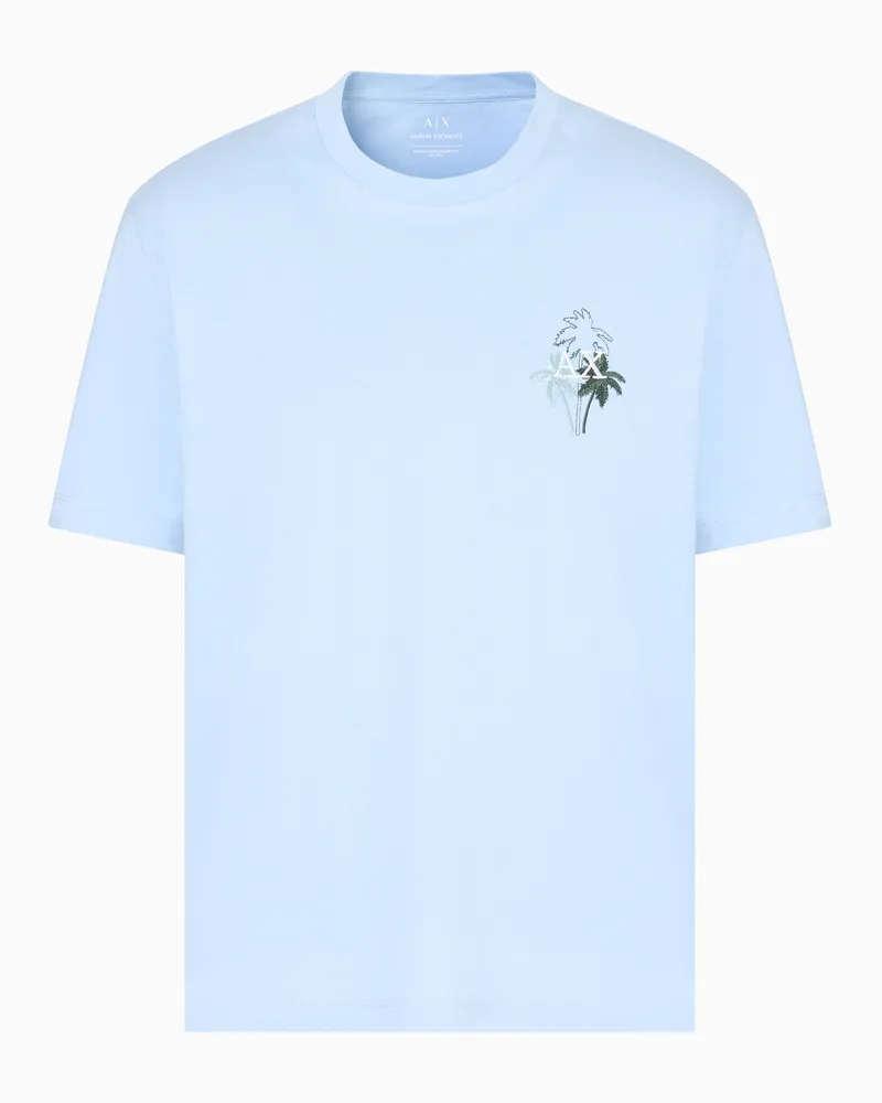 Armani Exchange T-Shirt mit normaler Passform und Brustdruck Hellblau