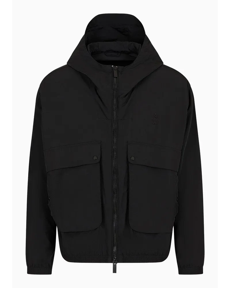 Armani Exchange Jacke mit Kapuze und Taschen Aus Crinkle-stoff Schwarz