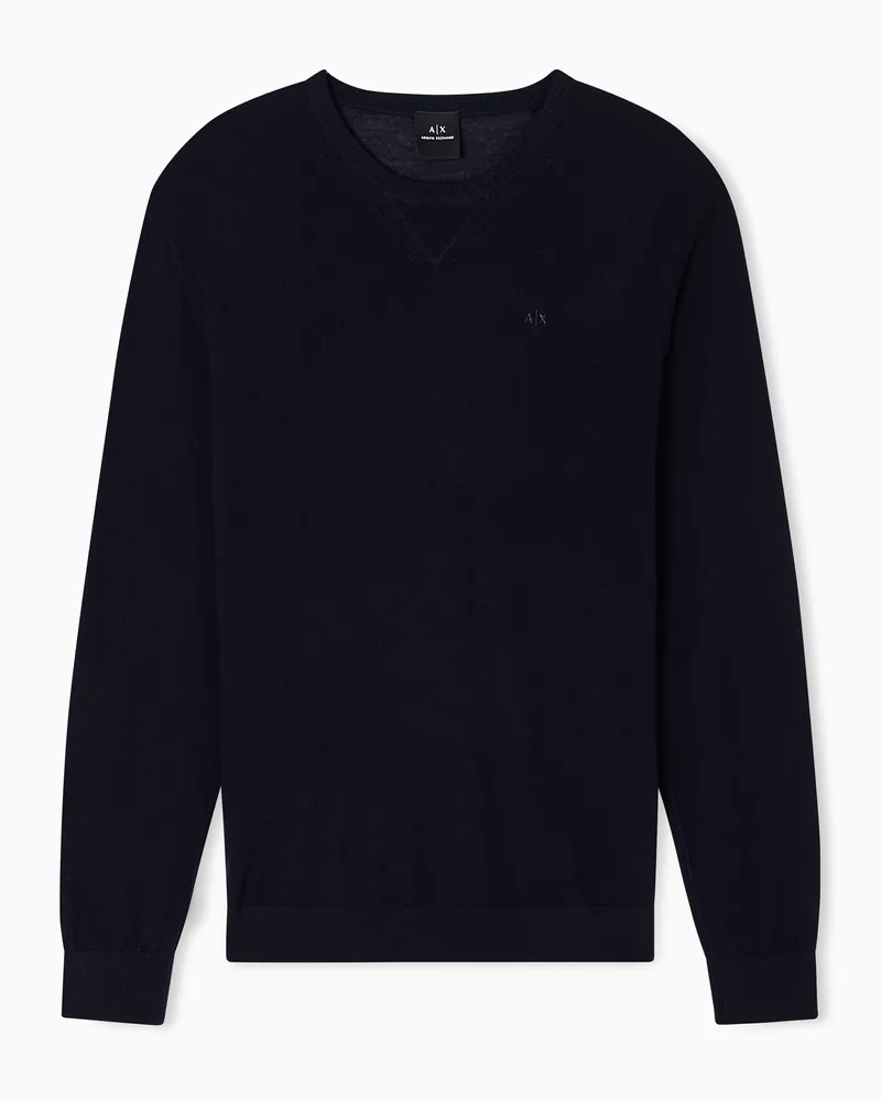 Armani Exchange Rundhalspullover aus Schurwolle Marineblau