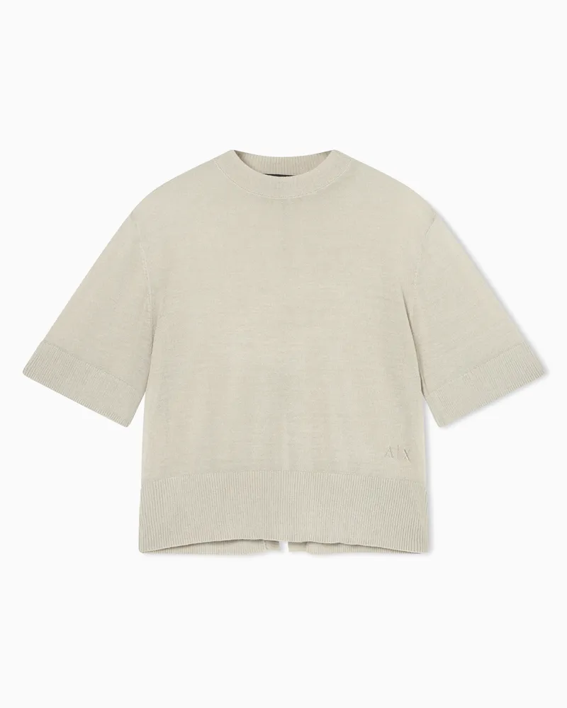 Armani Exchange Linen and viscose cut-out top Beige