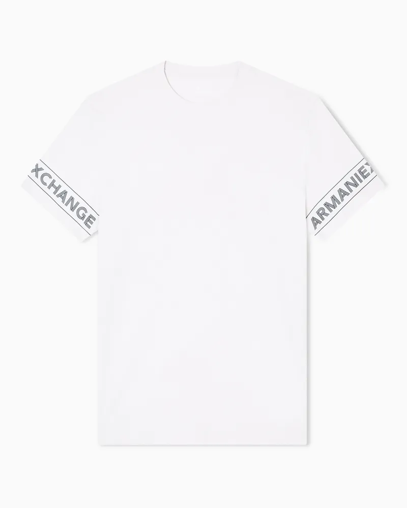 Armani Exchange T-Shirt mit normaler Passform und bedruckten Ärmeln Weiß