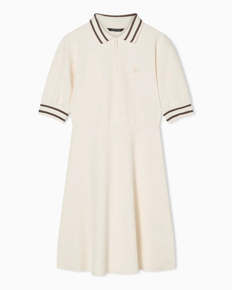 Armani Exchange Kurzes Stretch-Piqué-Kleid mit kontrastierender Borte Weiß
