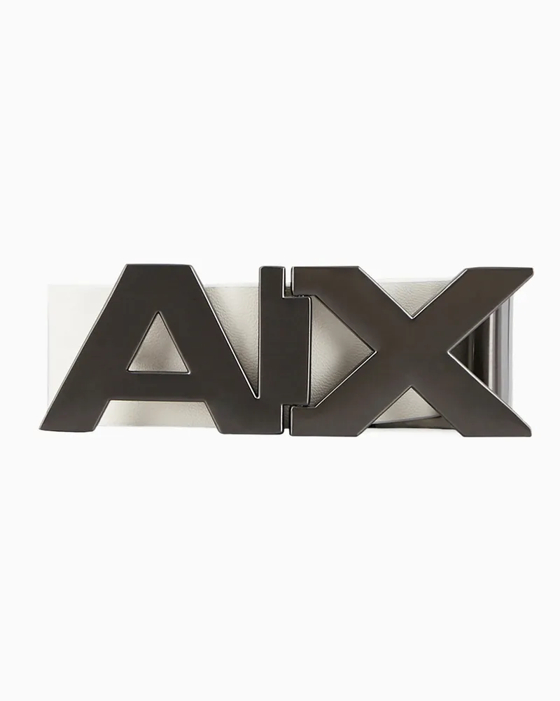 Armani Exchange Wendegürtel aus Leder mit satinierter Logo-Schnalle aus Metall Weiß