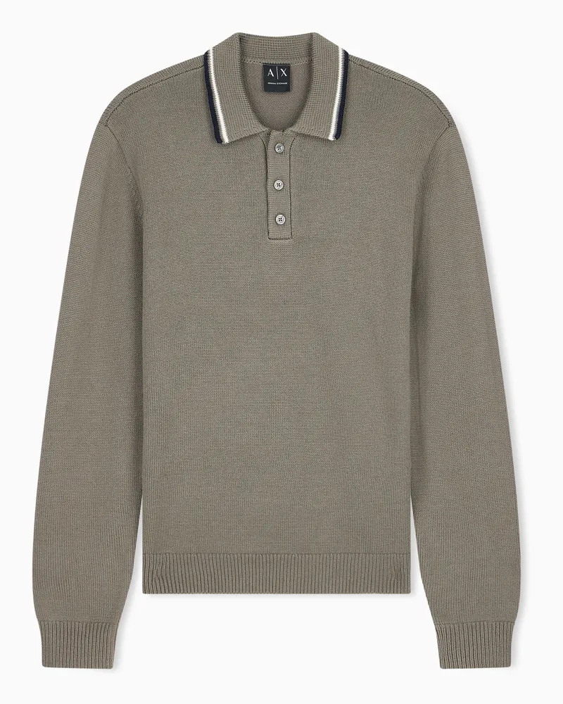 Armani Exchange Regular Fit Strickpolo aus Schurwolle und Baumwolle Braun