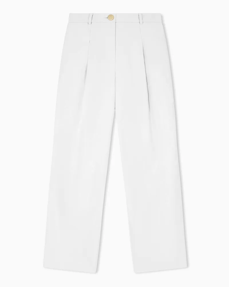 Armani Exchange Bundfaltenhose aus Bio-Baumwolltwill mit weitem Bein Beige