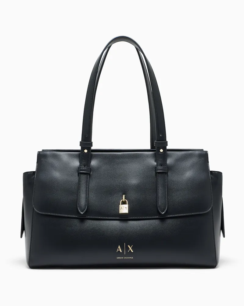 Armani Exchange Shopping Bag mit robusten Henkeln und Vorhängeschloss Schwarz