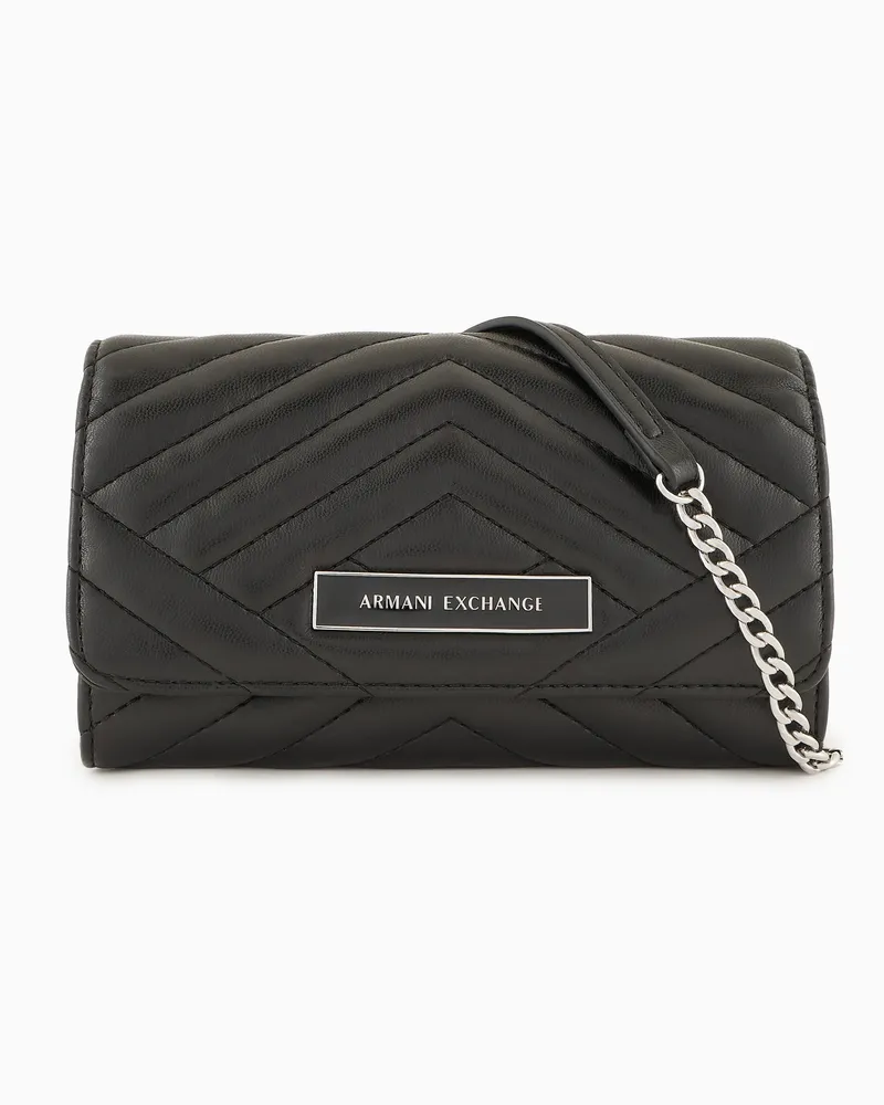 Armani Exchange Geldbörse mit Klappe und gestepptem Schultergurt Schwarz
