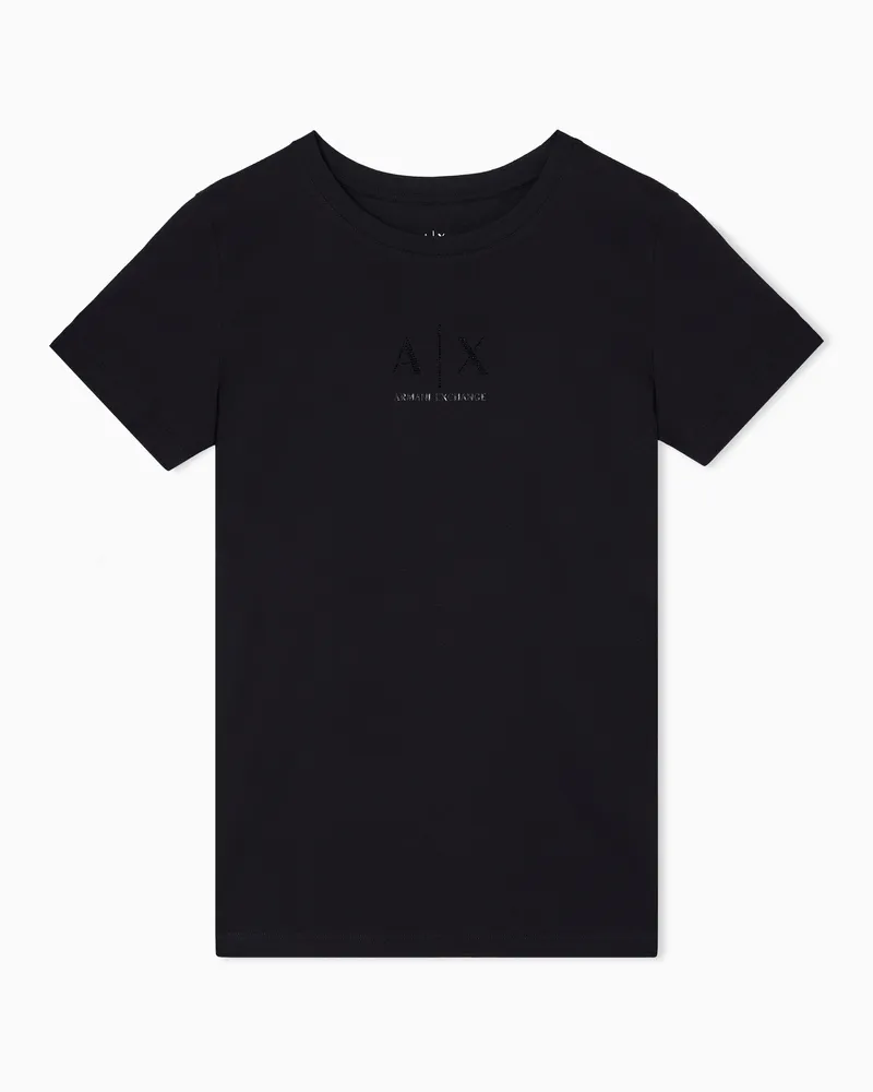 Armani Exchange T-Shirt mit normaler Passform und Glitzerlogo Schwarz