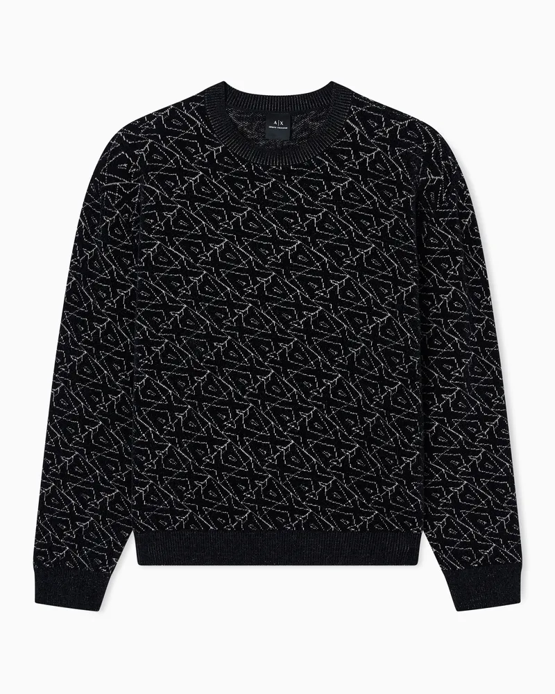 Armani Exchange Rundhalspullover mit Allover-Logo Schwarz