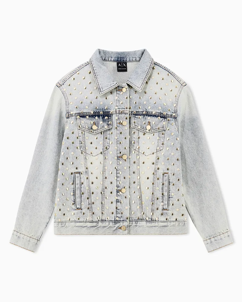 Armani Exchange Regular Fit Jeansjacke aus Denim mit metallischen Nieten Blau