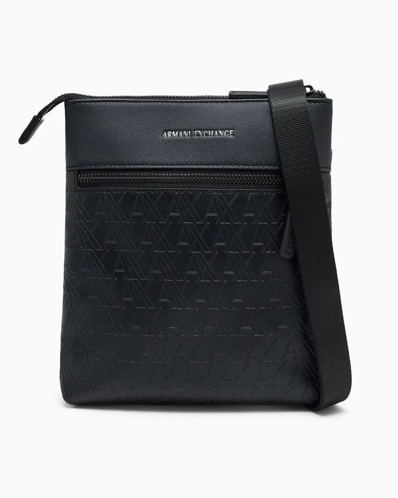 Armani Exchange Umhängetasche mit geprägtem Muster und verstellbarem Riemen Schwarz