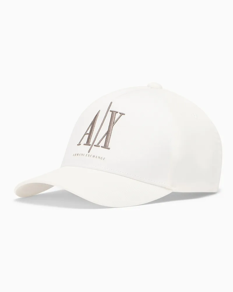 Armani Exchange Baseballkappe aus Baumwolltwill mit gesticktem Logo Icon Weiß